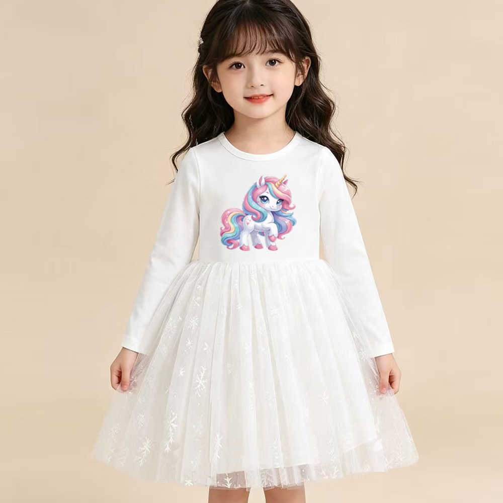 Girls New Dress Spring Autumn Kids Long Sleeve Princess Dress For Children Fashion Clothes Baby Birthday Party Clothing Unicorn S261016BJXM