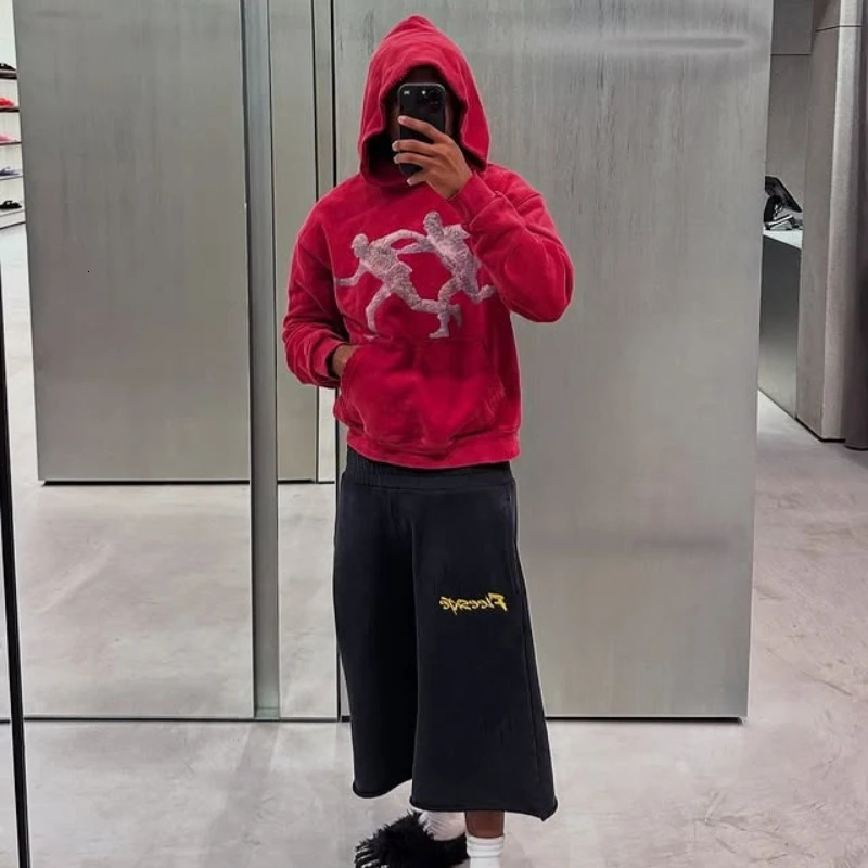 Y2K Vintage Running Figure Hoodie Print Graphic Pullover Sweatshirt Men American Retro Casual Streetwear Unisex Oversize Clothes 123