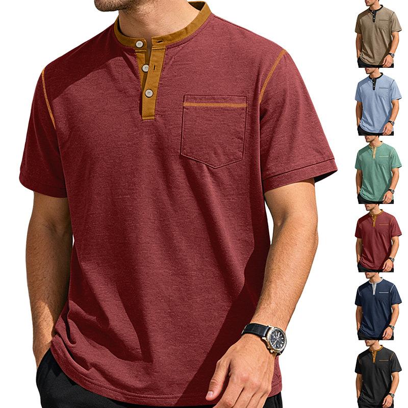 Polo d'été à manches courtes pour hommes, col montant solide, mélange de coton, évacuant l'humidité, décontracté, coupe ample, hauts S-3XL