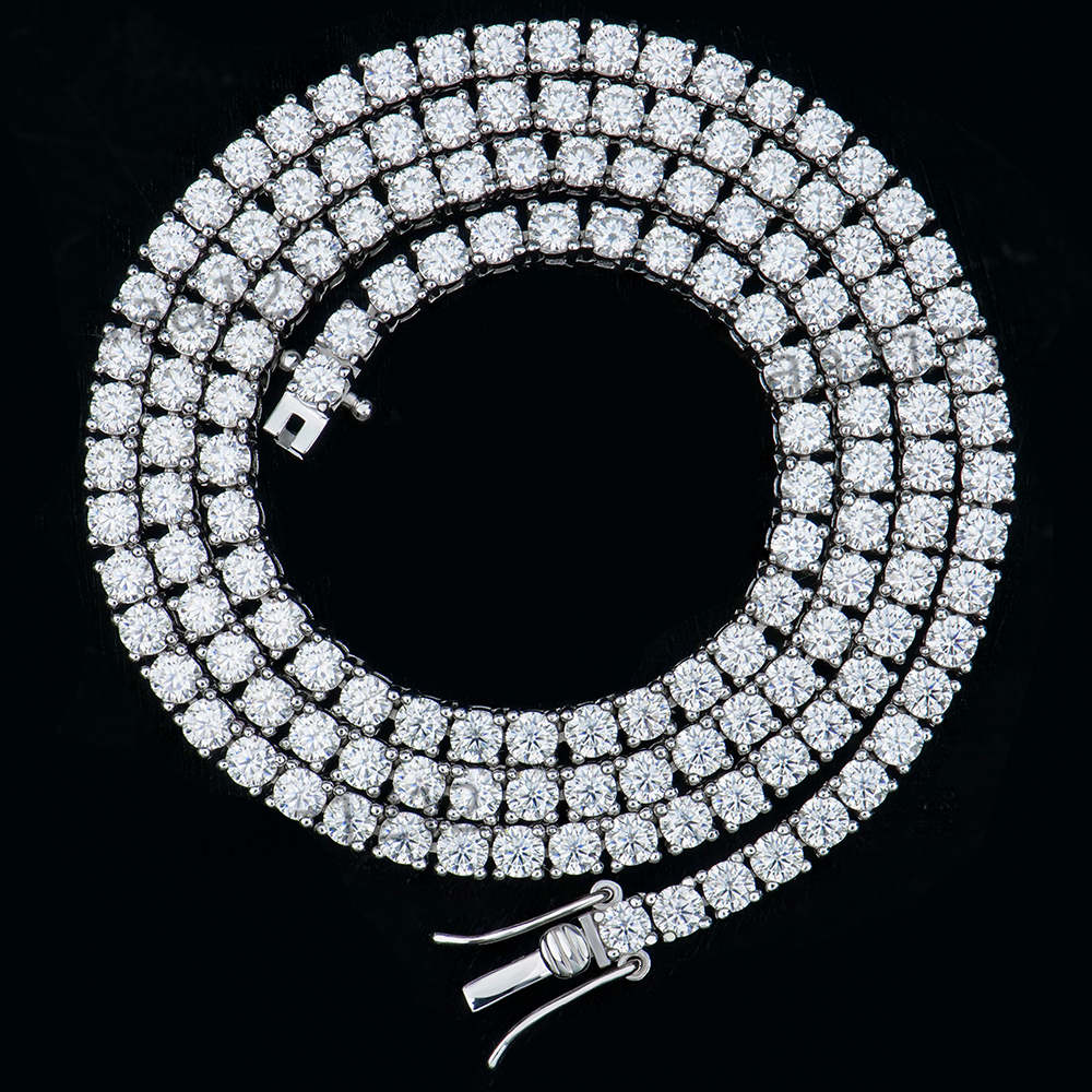 925 Sterling Silver High Quality Round Shape 3MM Moissanite Diamond Super White Tennis Chain for Men