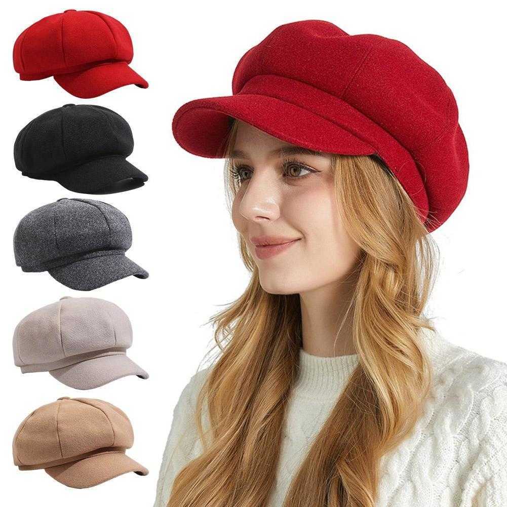 Winter Vintage Thick Warm Windproof Plain Beret Hat for Women's Girls French Artist Fashion Casual Solid Color Black Beanie Caps S261016MXQX