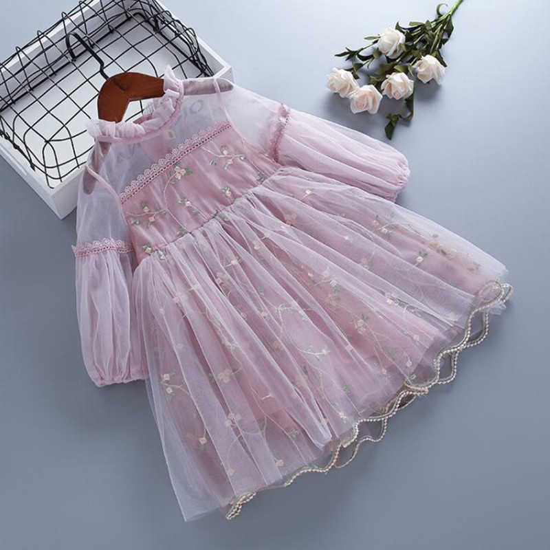 Autumn Spring Girls Flower Princess Dress Long Puff Sleeve Children Mesh Dress Baby Toddler Clothes Kids Party Dresses For Girls S261016ZWSB