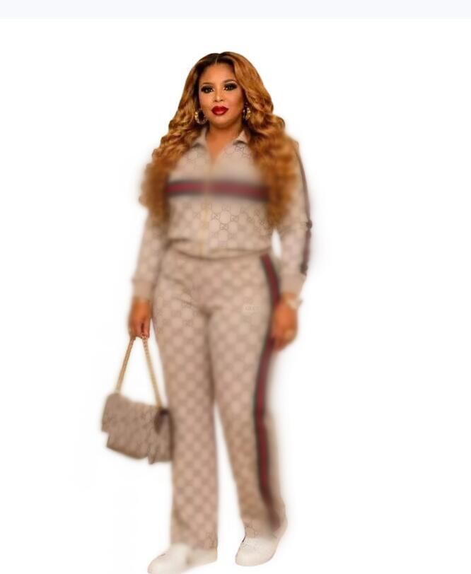 New brands Women's Luxury Two Piece Sets zipper Designer Letter printed jacket +pant top trousers clothes G2027-001