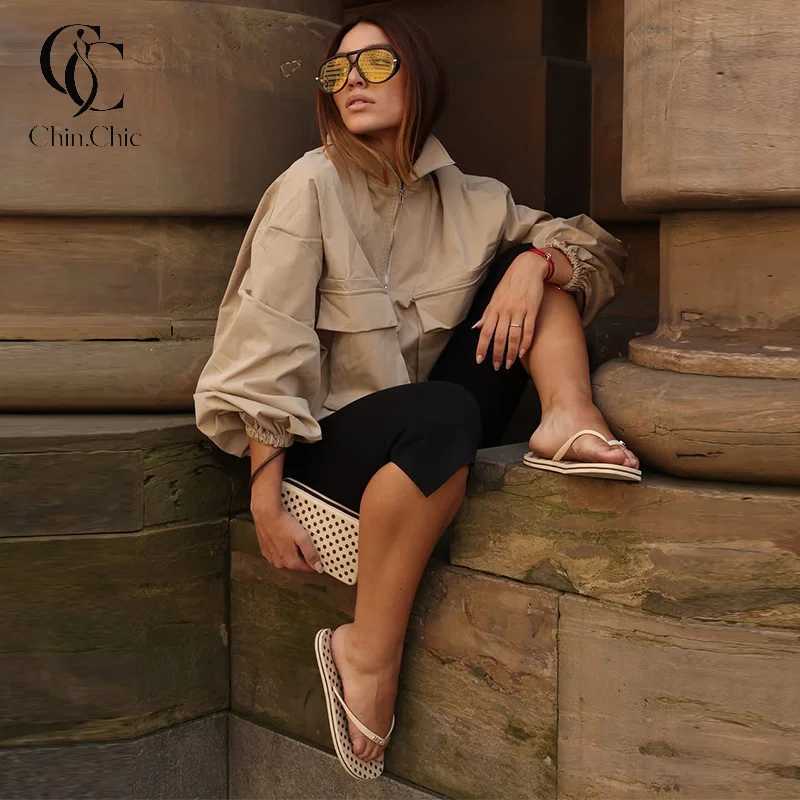 Oversized Men's Zip Jackets Half Women's Windbreaker Jacket Stand Collar Coat for Woman Lantern Sleeve Elastic Cuff Loose Casual Streetwea