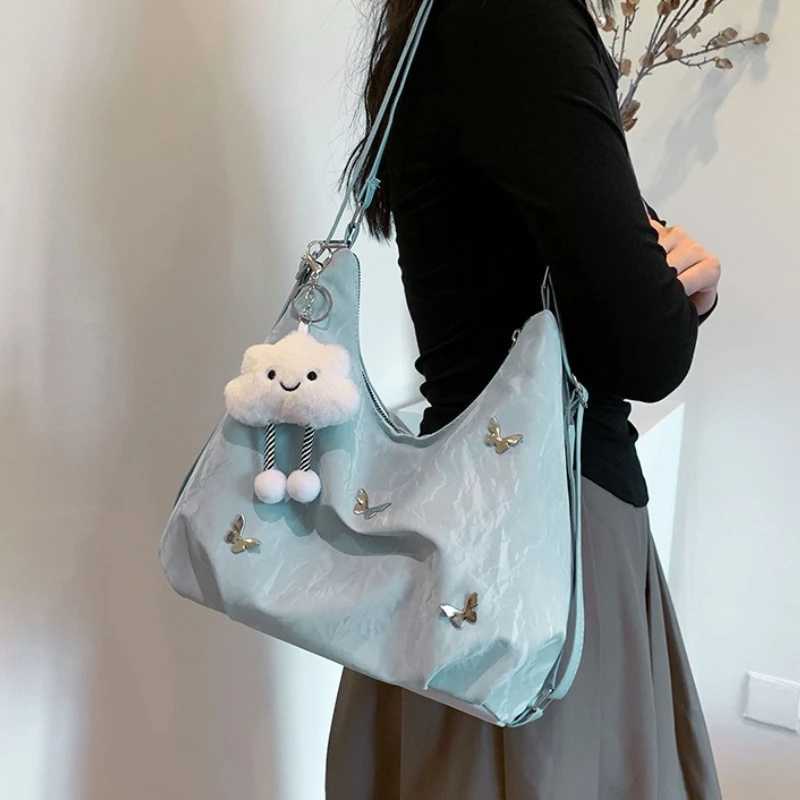 Evening Bags Large Capacity Women Hobo Tote Bag with Butterfly Decor Cloud Pendant Convertible Backpack handbag Casual Daily Shoulder Purse H261016