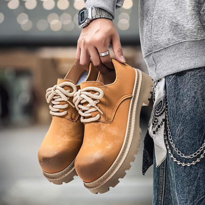2026 New Model Workwear Casual Large-Toe Leather Niche Low-Top Derby Thick-Soled Men's Shoes