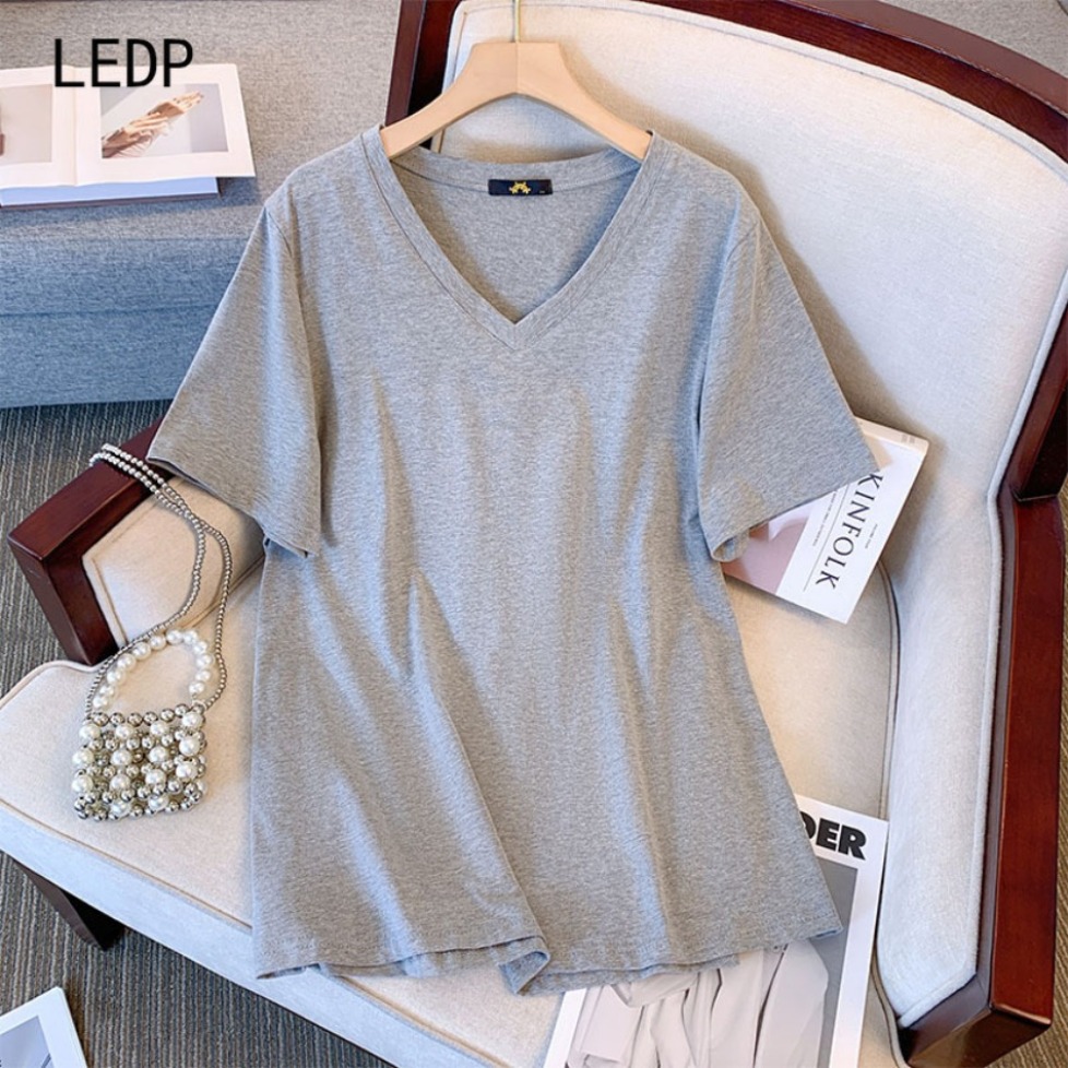 299408 T-shirt femme grande taille mélangé de fils bicolores avec texture dégradée, vêtements d'extérieur de printemps et d'automne, couvrant le