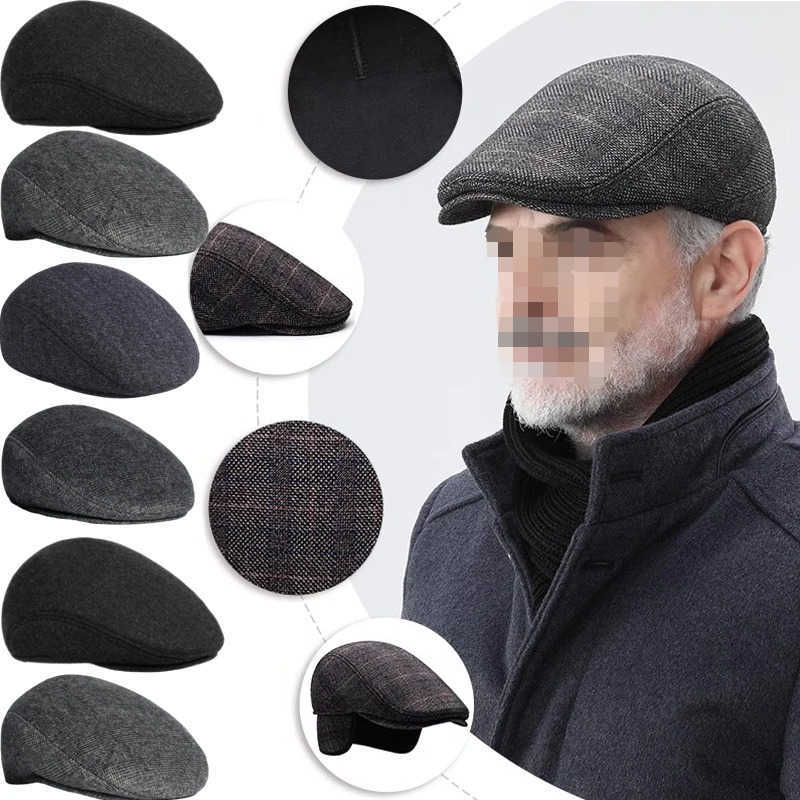 Men's 2024 Cotton Plaid Berets Caps for Men Women Middle-Aged Autumn Winter Hats Boina Herringbone Baker Tweed Boy Hat S261016SEPJ