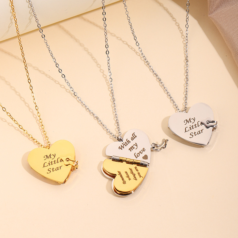 Classic Titanium Steel Heart-Shaped Book Necklace For Women, Popular Cross-Border Couple's Heart Letter Necklace, Non-Fading Collarbone Chain