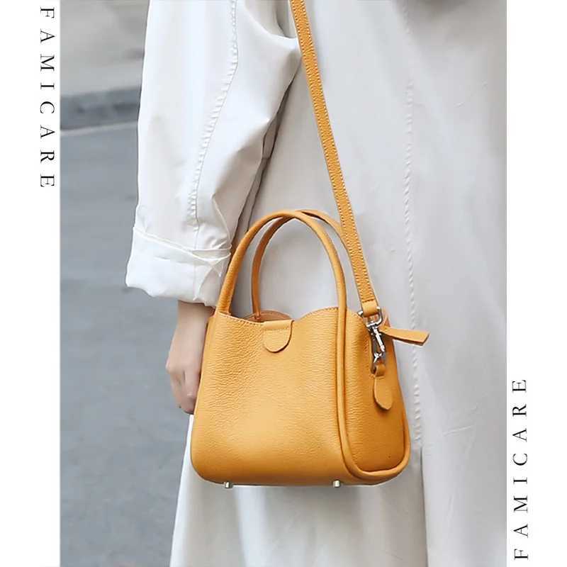 Shoulder Bags 2025 New Summer Women Bag Lady Fashion Small Bucket Handbag Genuine Leather Cross-body Messenger Female Minimalist Shoulder Bag H26101