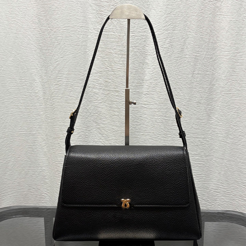 Grand sac à bandoulière à rabat pour femme, cuir de veau grainé, large sangle réglable, verrou tournant en métal, sac à main de luxe style vieil