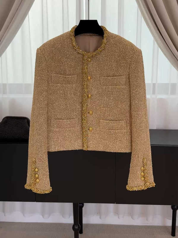 designer Womens Jackets Highend stylish outerwear new collection featuring luxurious French design with intricate gold embroidery chunky knit textur