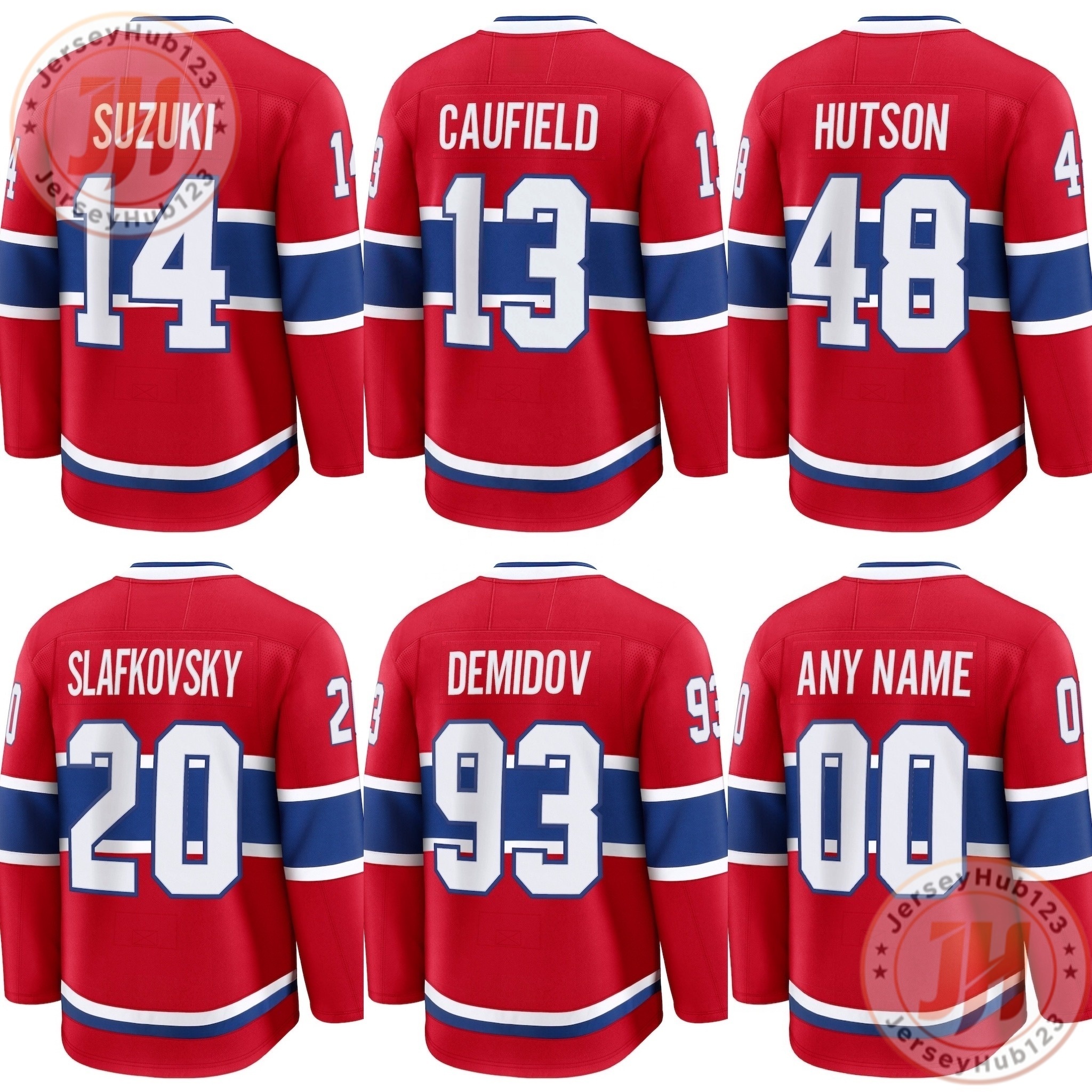 #13 Cole Caufield #48 Lane Hutson #93 Ivan Demidov Men's Embroidery Ice Hockey Jersey Red Drop Shipping Hockey Uniform