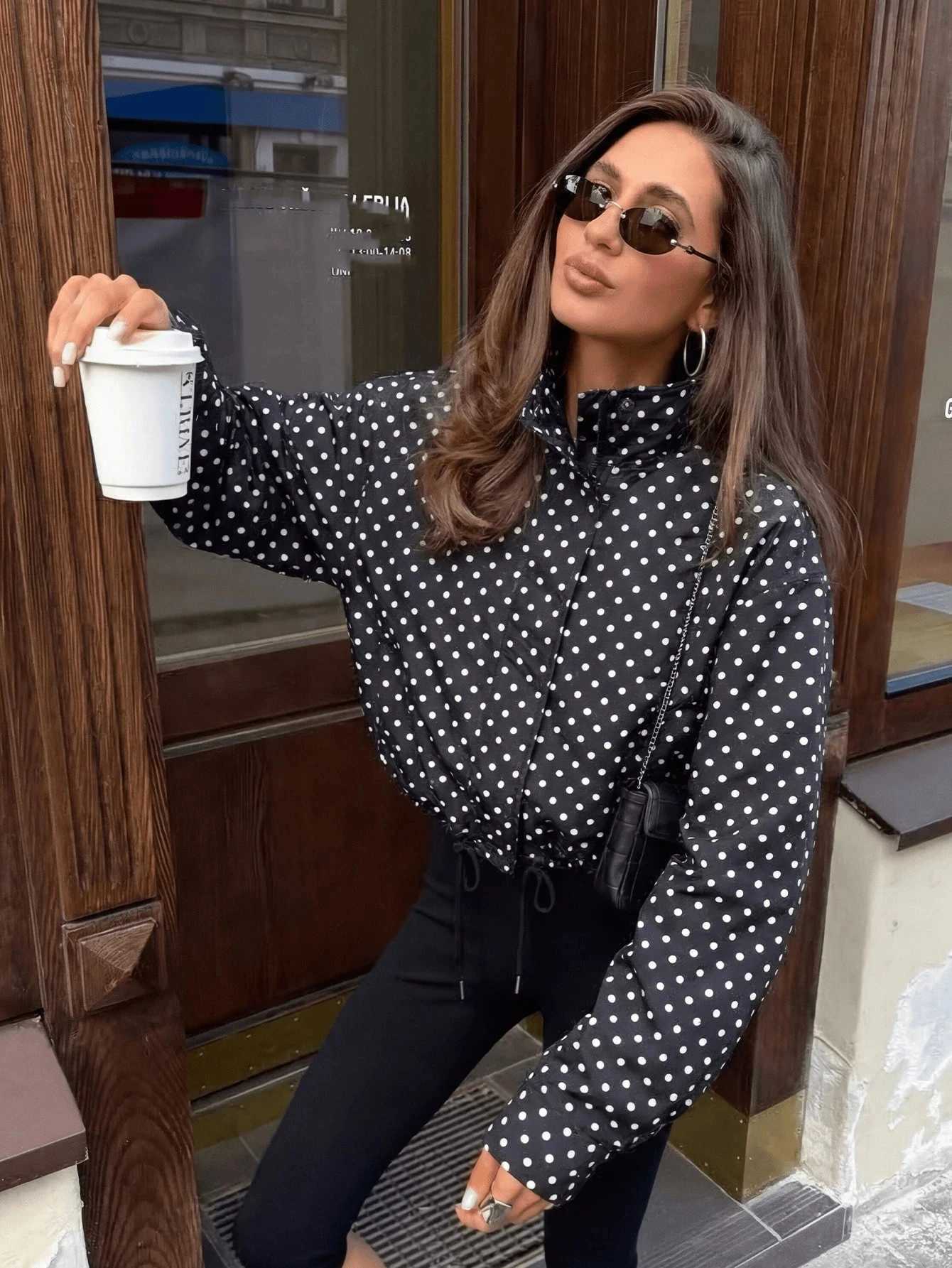 Jackets Women Polka Dot Men's Stand Collar Jacket Long Sleeve Button Down Outerwear Cute Tops Streetwear For Women Daily Going Out Outfits N261