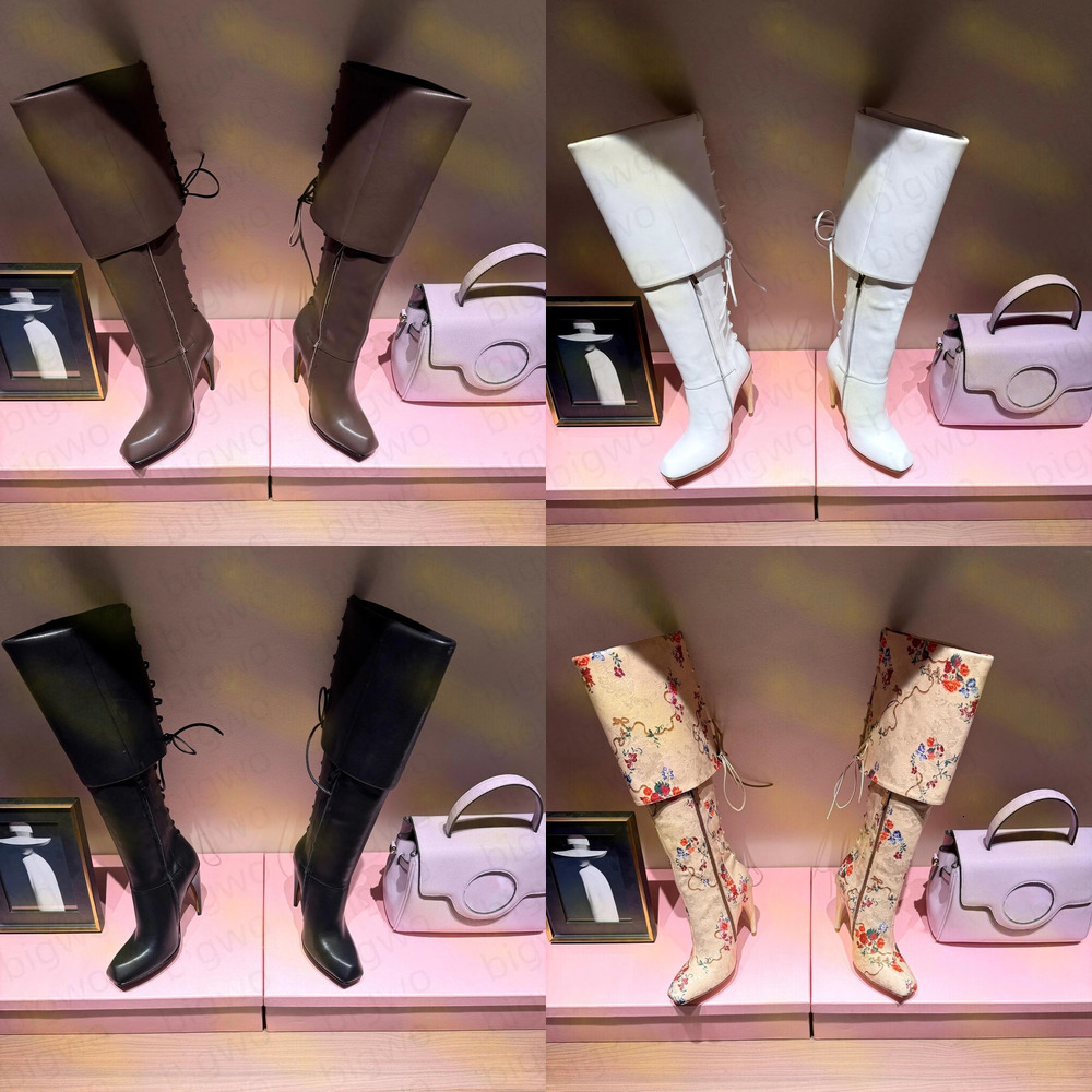 knee high boot woman designer heel point toe leather lace luxury comfortable white party work office vintage retro modern fashion casual sport styli