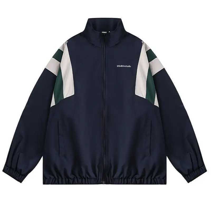 Unisex Men's Jackets American Gmiixder Vintage Color Block Windbreaker Stand Collar Streetwear Versatile Loose Sports Jacket N261016