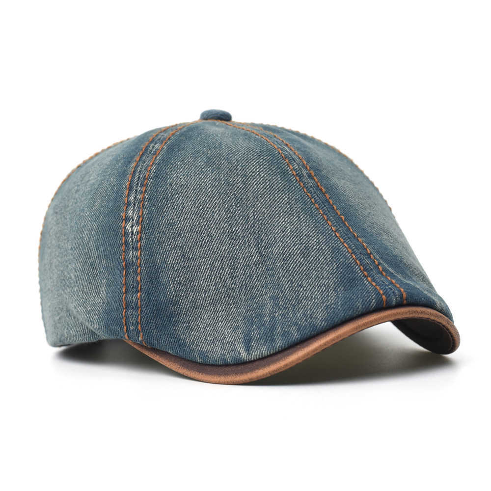 Beret Denim Hat Washed Vintage Peaked Cap Adjustable Cotton Newsboy Cap Casual Hats Flat Cap S261016A8M3