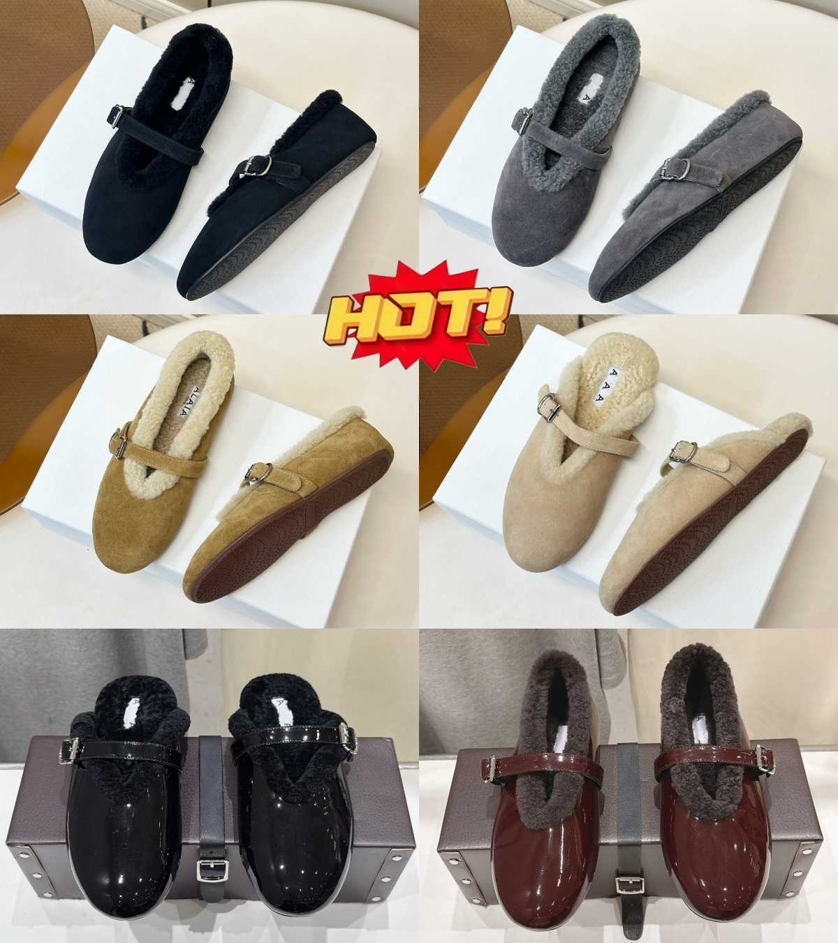 10A designer shoes alala Flat bottomed dress women round toe boat shoe luxurious leather buckles Mary Jane shoes comfortable ballet