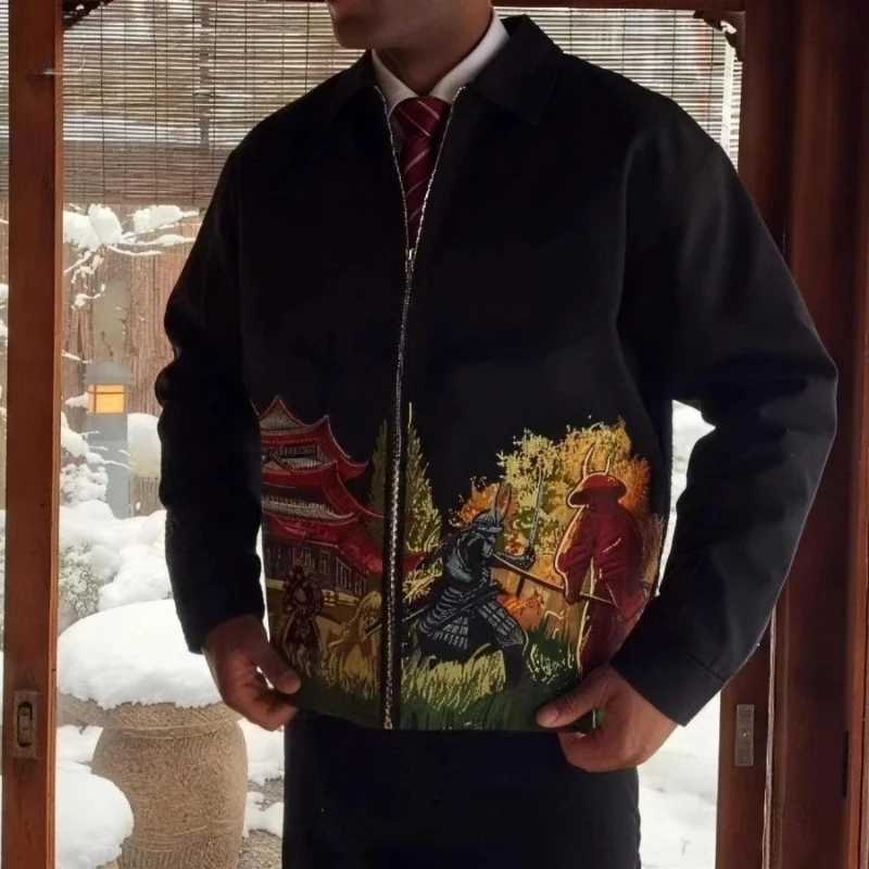 Jacket Mens Men's Japanese Jackets Samurai Embroidery Vintage Baseball Coat Harajuku Unisex Heavy Embroidered Loose Fit Streetwear Couple New N