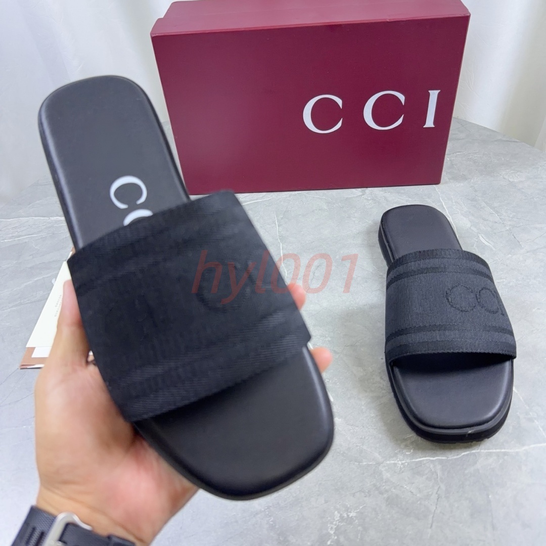 Luxury Designer Slides Thong Sandals Men Women Flat Slipper Beach Flip Flops Web Canvas Leather Mules Summer Wide Sandals Size 36-46