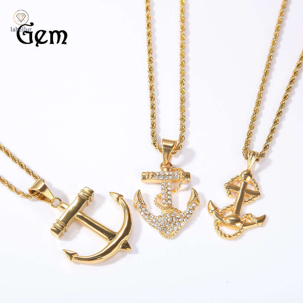 Hip Hop for Men Versatile 925 Sterling Silver 14K Gold Anchor Pendant Necklace Street Fashion Brand Clubbing Personality Sweater Chain Jewelry 2