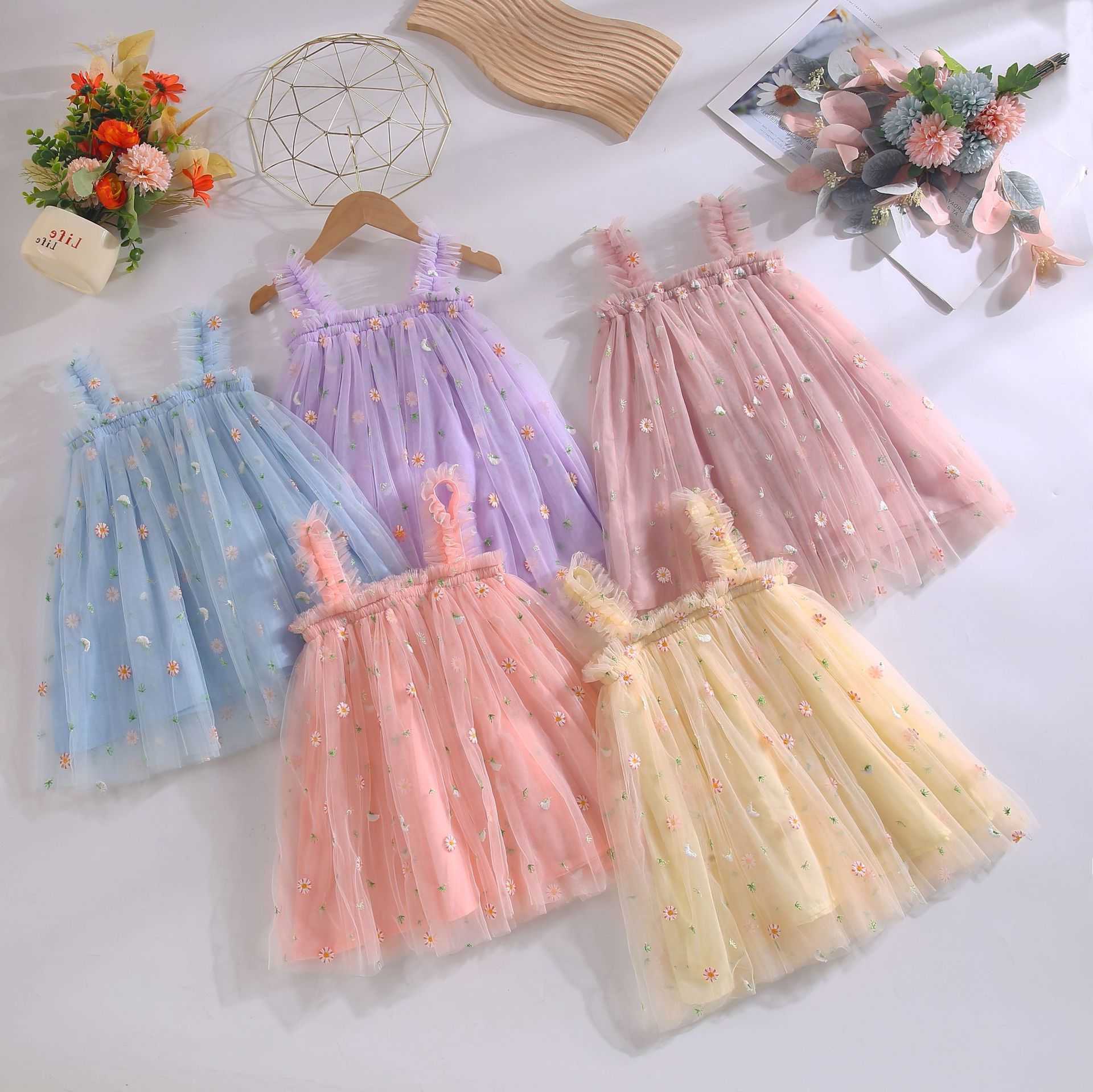 Hot 2026 New Baby Girls Tutu Dress Kids Summer Mesh Clothes Flower Embroidery Girl Toddler Tulle Dress Cute Sweet Party Princess S261016RGT7