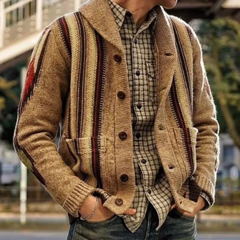 Fashion Men Streetwear Cardigans Sweatercoats Autumn Man Outwear Casual Cardigans Retro Jacquard Sleeve Knitted Sweaters 3XL 261015