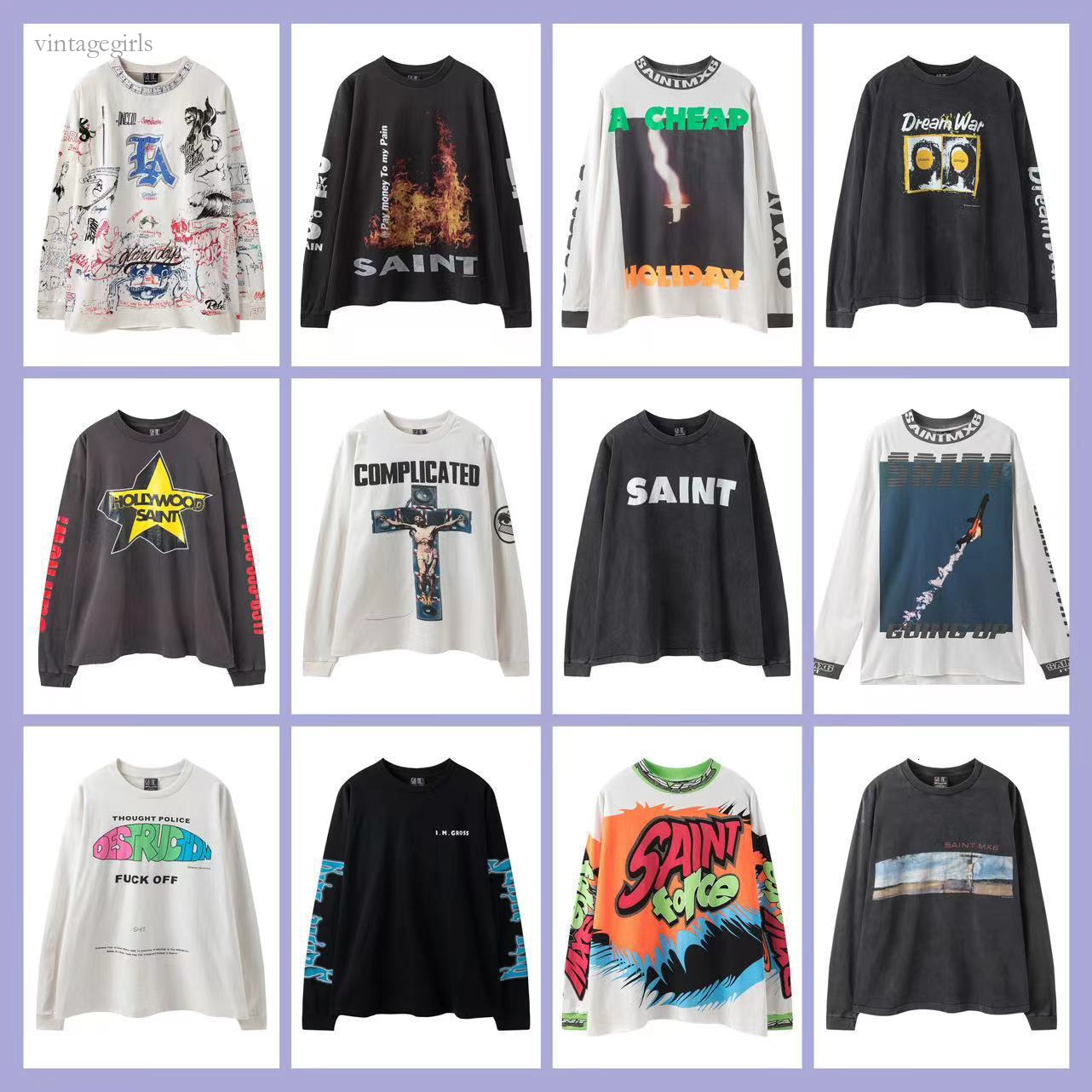 Designer Shirt Men Vintage Long Sleeve T Shirt Men Women High Quality Ncie Washed Print Letters Tops T Shirt Autumn Graphic Streetwear Y2k Size S-Xl