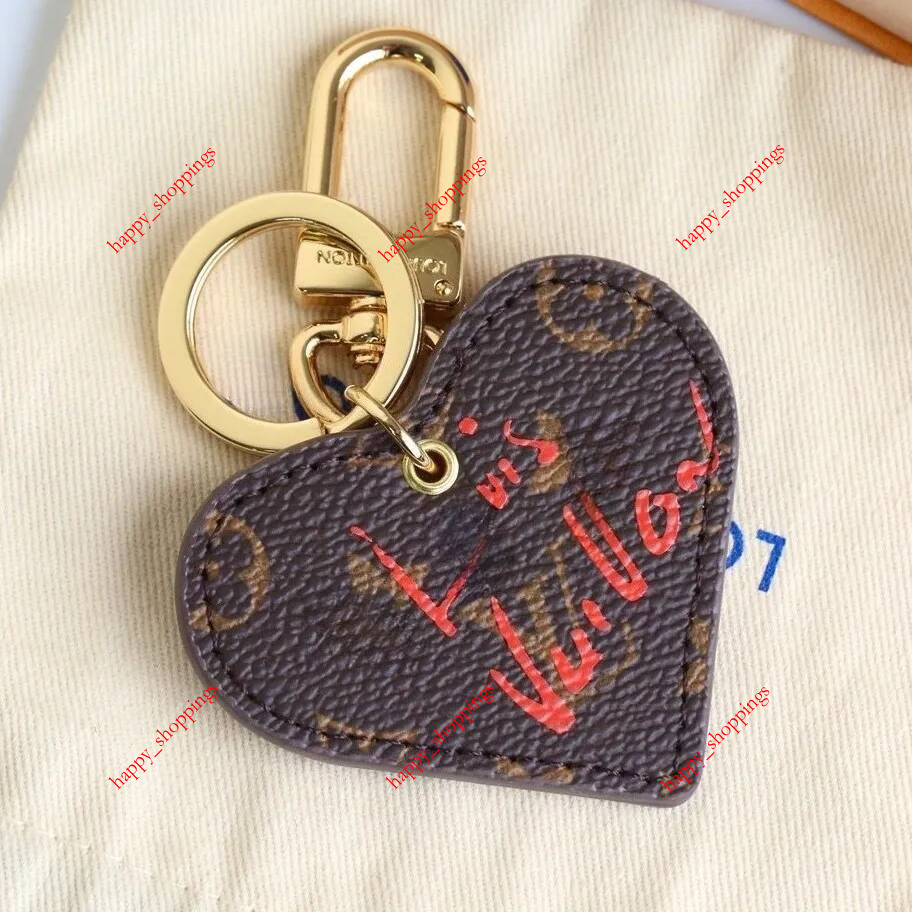 Brand Designer Letter Keychain Heart Key Chain Brown Leather Men Women Bags Accessories Lovers Car Pendant With Box