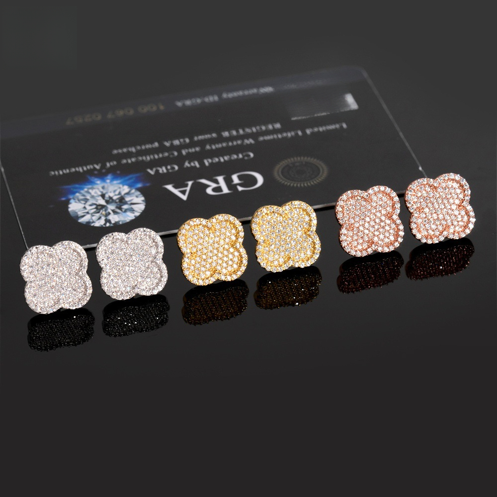 Popular 15.5mm large flower made of 925 silver with VVS moissanite, passes testing, earrings