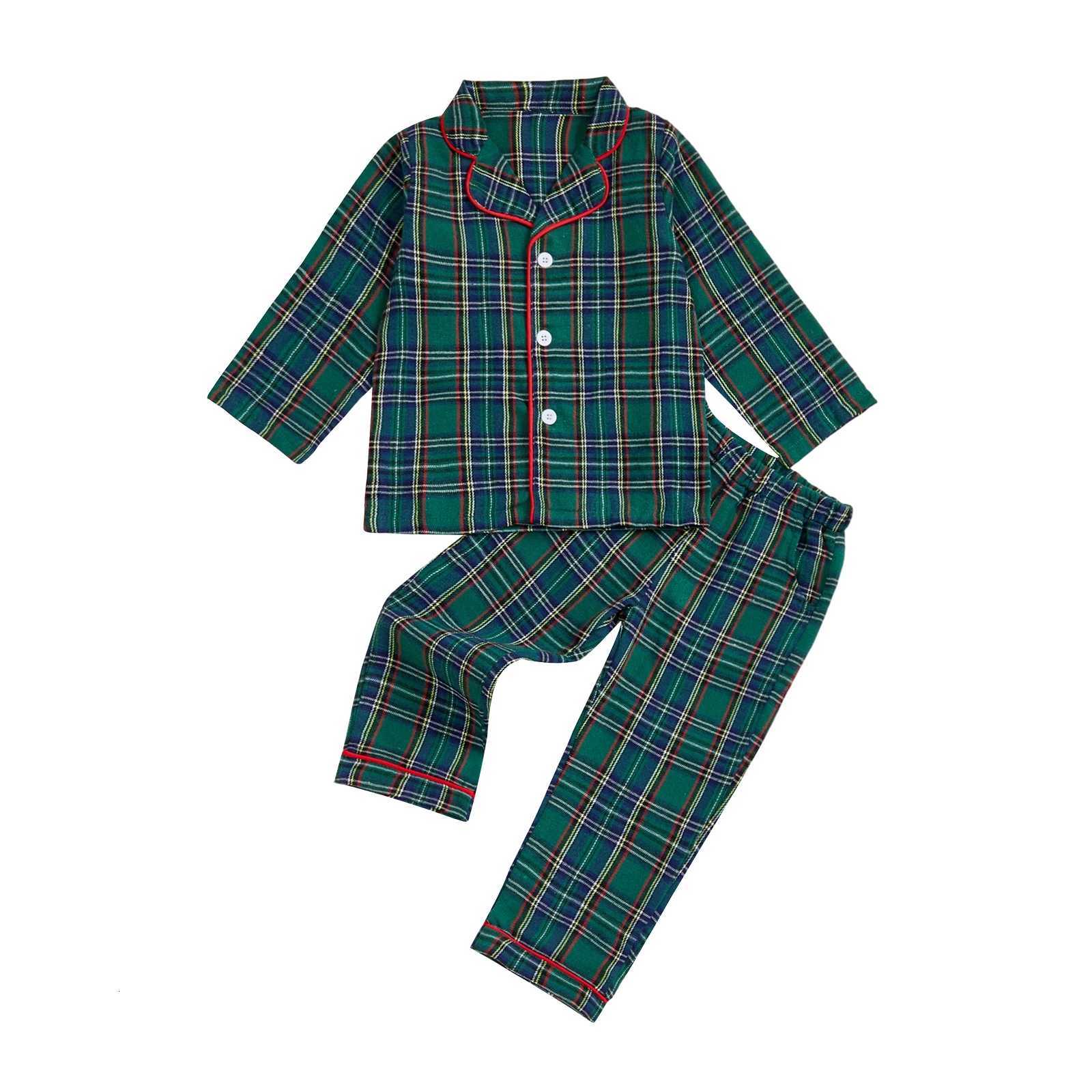 Pajamas 1-4T Kids Baby Girls Boys Plaid Cotton Pajamas Set Long Sle Button Down Shirts Tops and Pants Gingham Pj Lounge SetsW261019