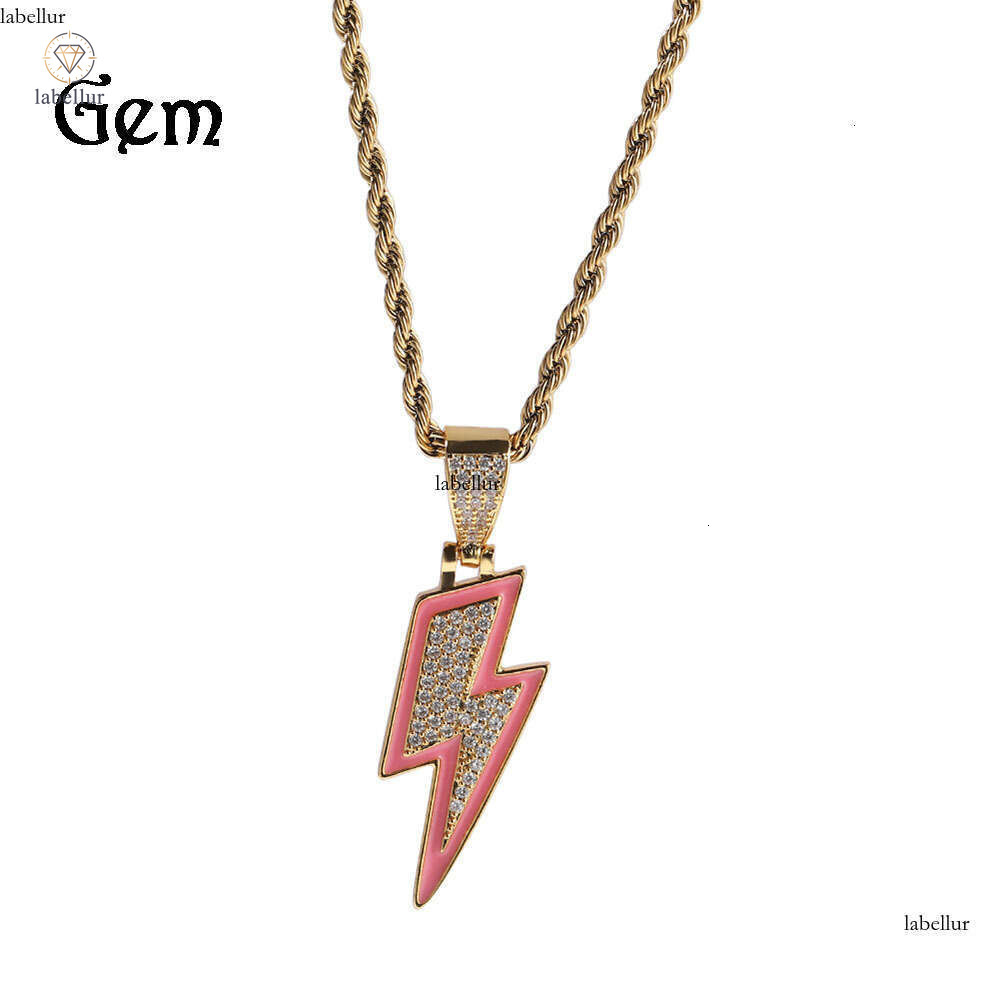 Moissanite Jewelry Personality Luminous Lightning Necklace Simple Trendy Cool Ins Style Oil Drop Inlaid Moissanite Hip Hop Accessories Versatile Swe