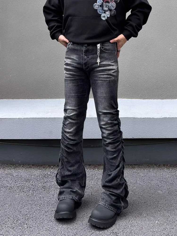 Men's Jeans 2026 Trashy Y2K Streetwear Button Fly Washed Black Slim Pleated Jeans Pants For Men 90S Vintage Clothes Cotton Long TrousersT261016