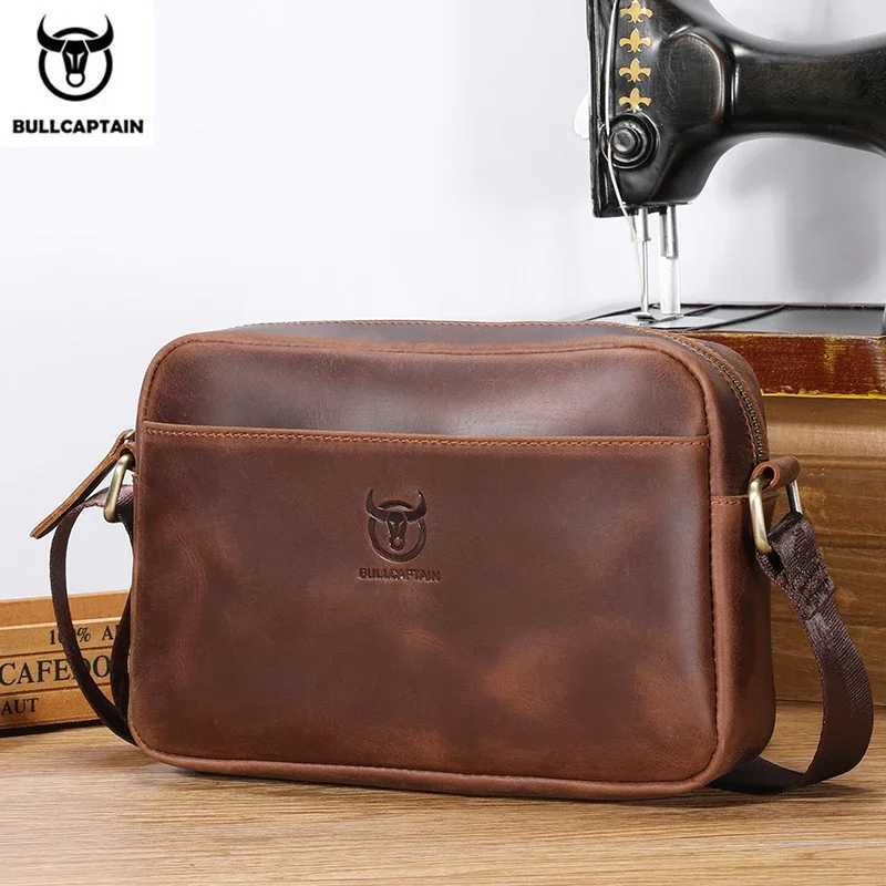 Shoulder Bags BULLCAPTAIN Men's Genuine Leather Shoulder Bag Large Capacity Travel Bag Crazy Horse Leather High Quality Crossbody Bag H261016
