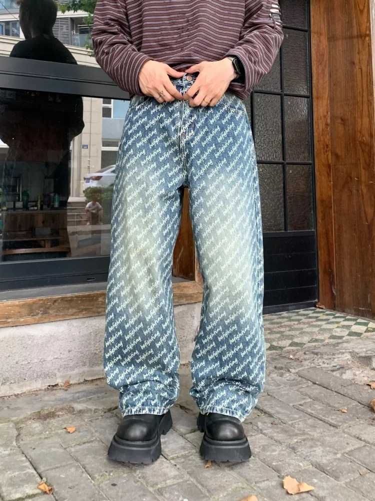 Men's Jeans 2026 Japanese Y2K Streetwear Full Letter Jacquard Baggy Jeans Pants For Men Clothing Straight Vintage Denim Trousers Moda HombreT26