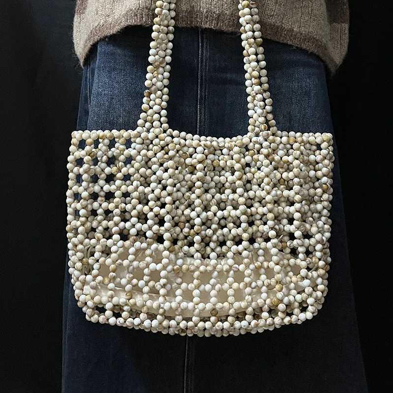 Cross Body 2025 New Handmade Beaded Handbag for Women Two-Tone Bead Acrylic Unique Single Shoulder Bag with Ins Style Evening Bag for Wom H261016