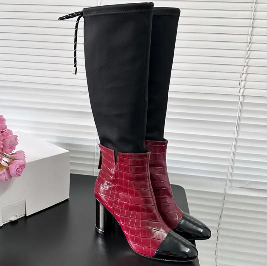Women High Boots Designer Patent Leather Thick Soled Knight Boots With Metal Buckle Decoration high Heels For Evening Wear Stylish Boots With Sense