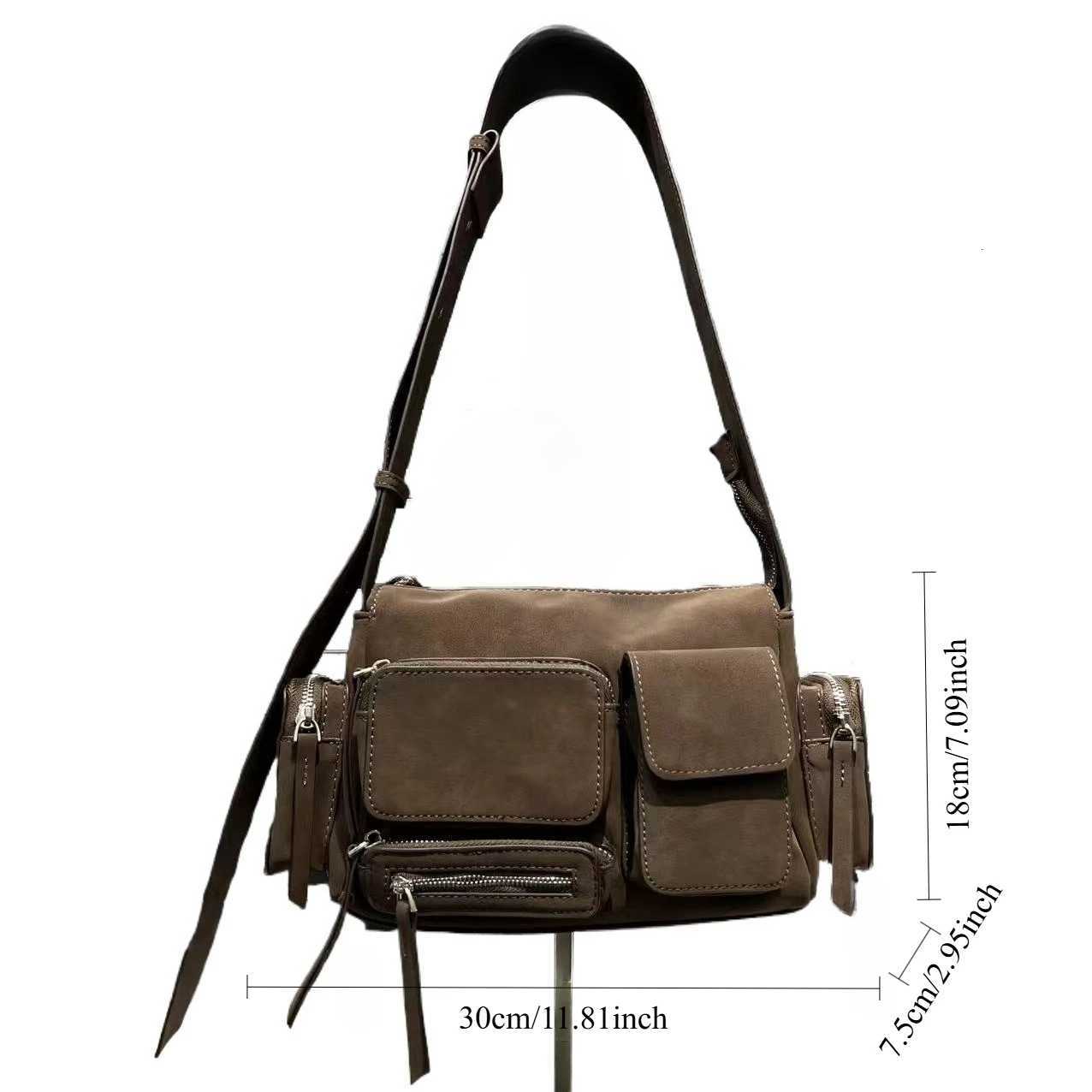 Totes Ladies' personalized Y2K spicy girl motorcycle bag street style retro style frosted suede PU handbag - coffee brown X2610161