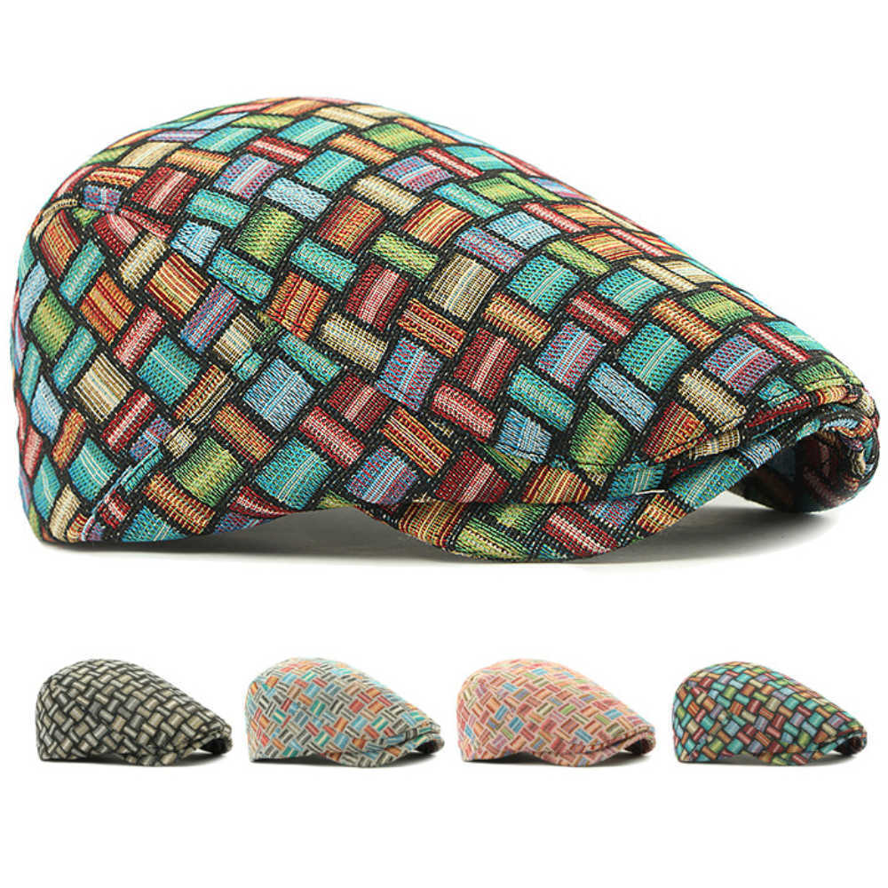 Mens HT4733 Berets Women Spring Autumn Hat Vintage Plaid Artist Painter Beret Hat Adjustable Ivy Flat Cap Male Female Beret Caps S261016O16C