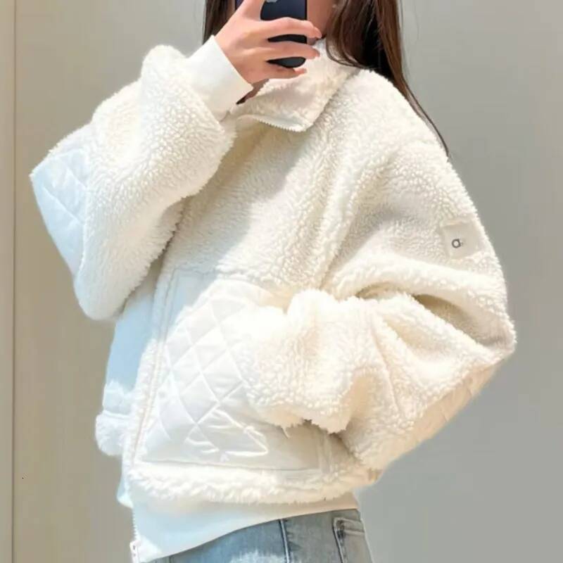 alone jacket Unisex Winter Korean Style Brown Lamb Wool Hooded Short Coat Thickened Warm Stand Collar Zip Jacket High Quality Sporty Casual Seamless