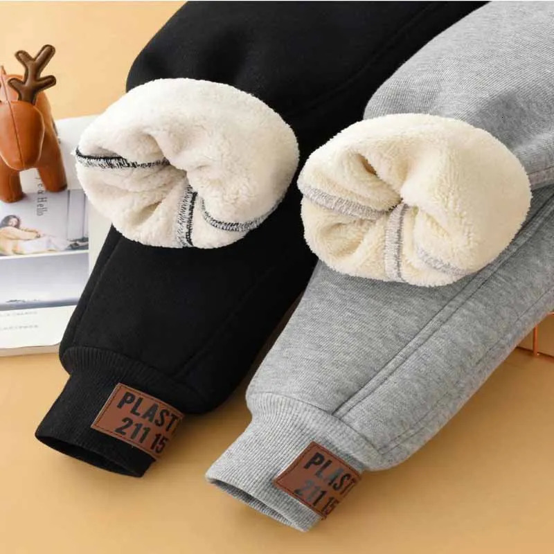 Children Lamb Wool Warm Pants Winter Boys Girls Padded Plush Velvet Trousers Big Kids Thick Cotton Snow Pants 4-14 Years261016