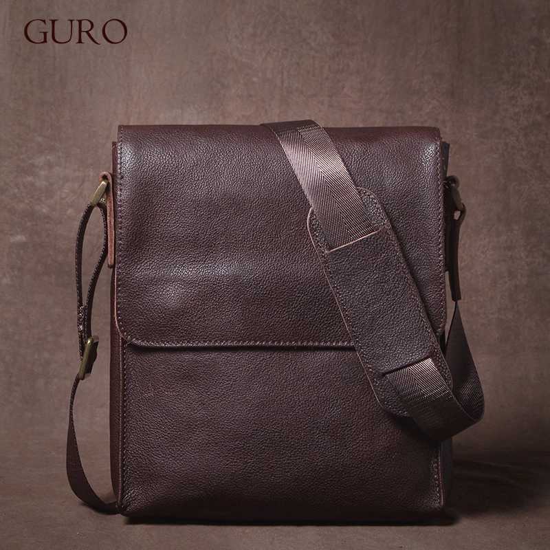 Shoulder Bags GURO High Quality Top Cowhide Shoulder Sling Bag Men's Genuine Leather Crossbody Flap Messenger Bag For 8 Inch Ipad H261016
