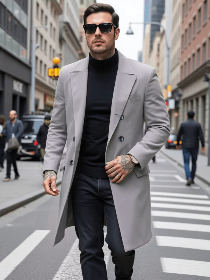 Men's DoubleBreasted Trench Coat AutumnWinter Thick Wool Windproof Fashionable 261010
