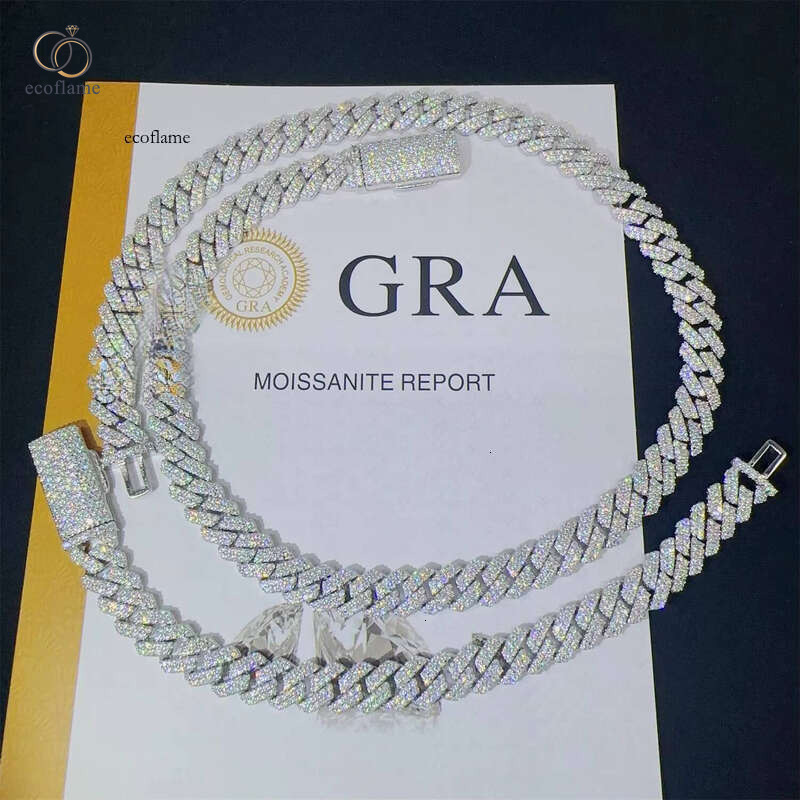 8mm Two Rows Pass Tester Iced Out Hip Hop VVVS1 Silicon Stone Cuban Chain Necklace