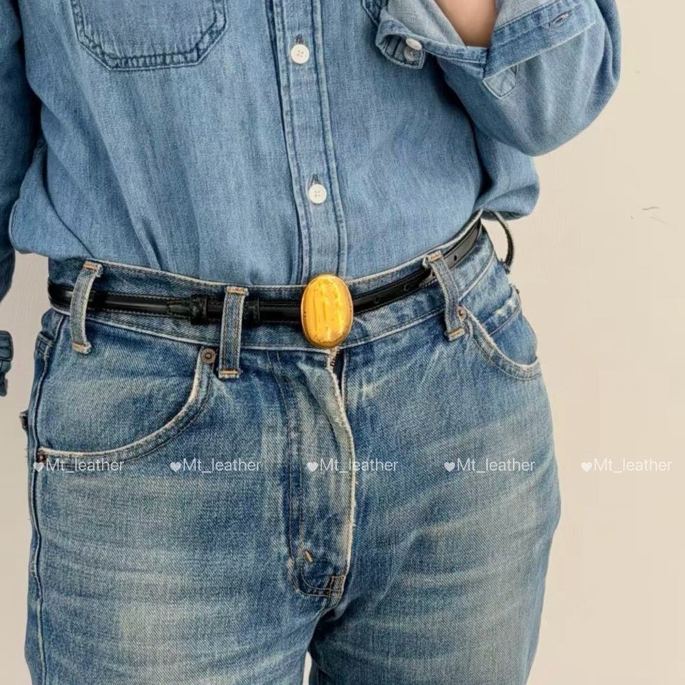 Women Designer Fashion Belt Womens Thin Belt 13mm hight quality real leather belt Vintage Oval Small gold buckle decorative waist belt for dress sma