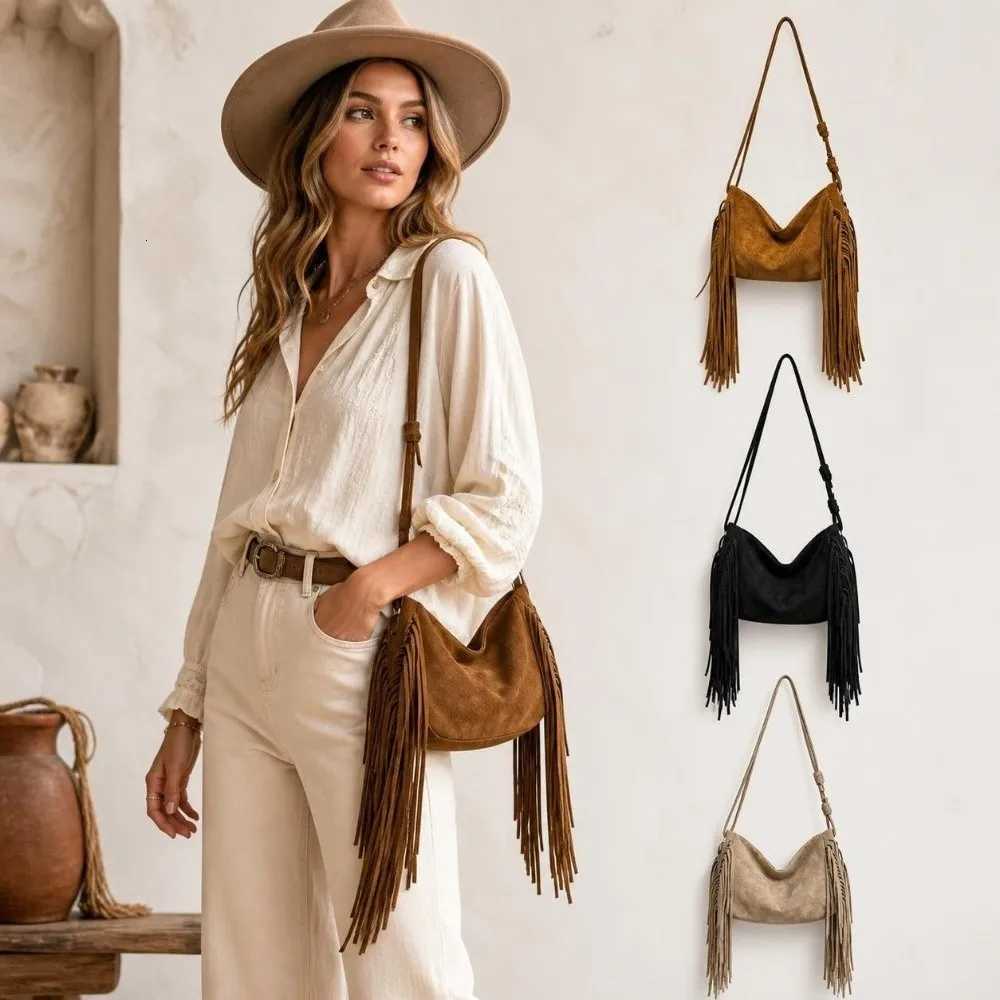 Totes Stylish Long Tassel Crossbody Handbag Large Capacity Solid Color Shoulder Bag Faux Suede Tote Bag Women X261016