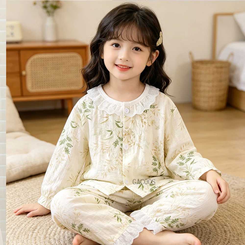 Pajamas Girls Pajamas Spring Summer Thin Pajamas Hewear Cute Cartoon Floral Print Lace Trimmed Spwear Baby Casual Loungewear SetW261019