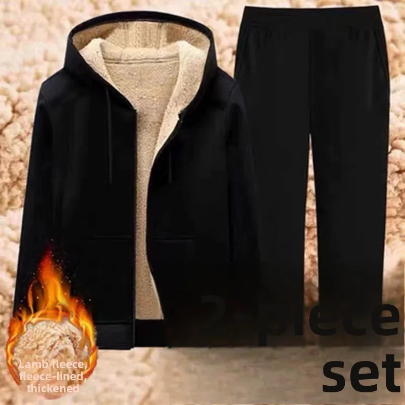 2026 Autumn Winter Style Mens Fleece Lined Thickened Long Sleeve Hoodie Sweatshirt And Pants Sportswear Polyester Fiber 261016
