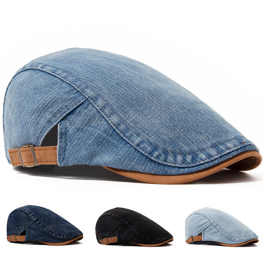 Cotton Denim Newsboy Cap Women Patchwork Brown Soft Beret Men Flat Visor Hat Vintage For Spring Autumn Summer Casual Adjustable S261016ELMU