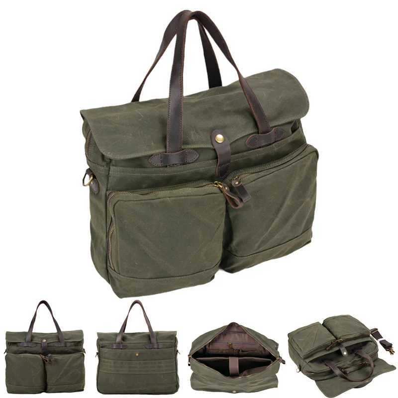 Shoulder Bags Thickened First-layer Cowhide Waterproof Waxed Canvas Men's Briefcase Men's Bag Shoulder Crossbody Messenger Bag H261016